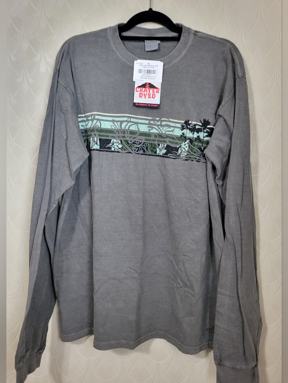 Crazy Shirts Hawaii Mens Long Sleeve Gray Kaipo Kane Stripe size Large NEW